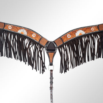 AMERICAN DARLING Western Horse Breast Collar Hand Carved American Leather Tan